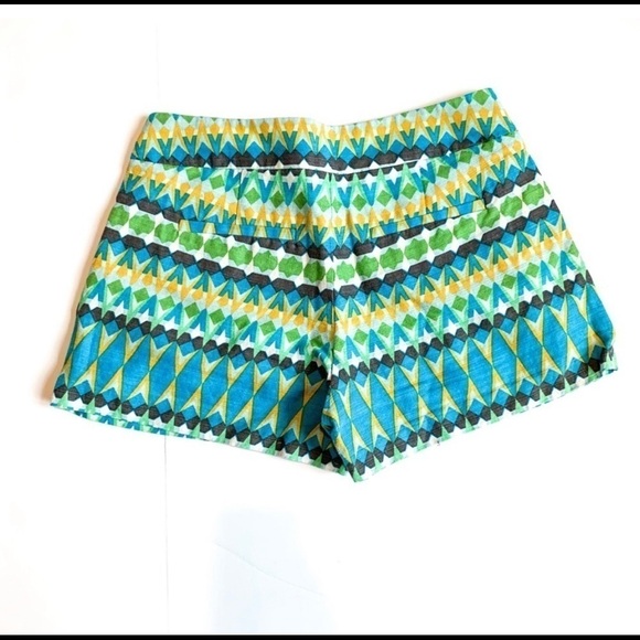 J. Crew cotton/linen blend shorts with blue, yellow size 2 shorts - Picture 1 of 5